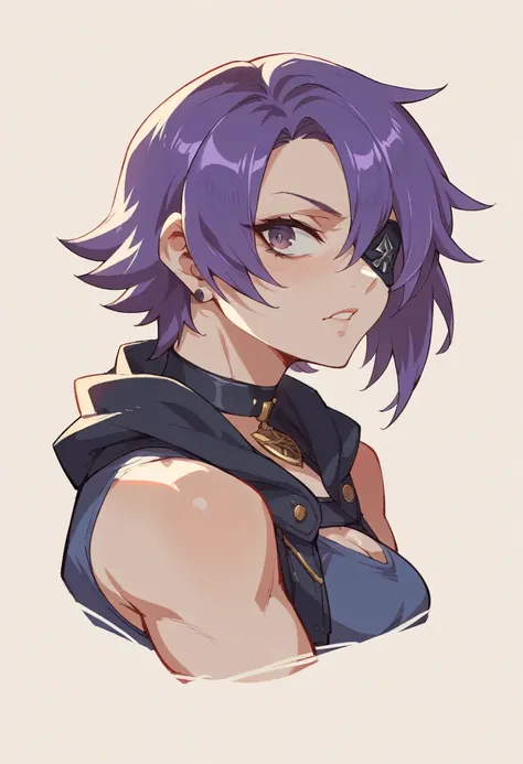 girl similar to koleda from zenless zone zero with short purple hair