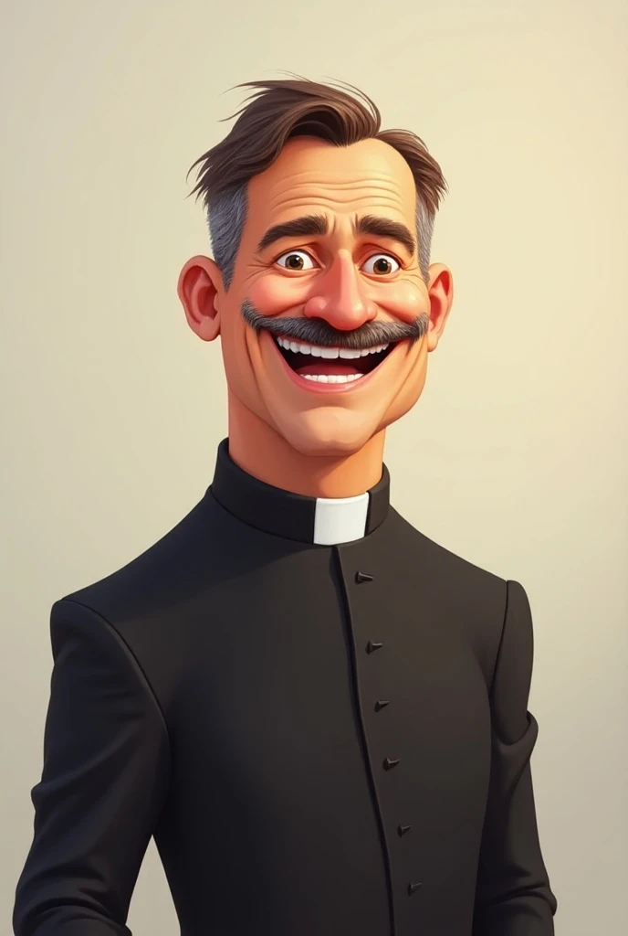 Catholic image of a brown priest , high,  short hair,  with a mustache, approximately 60 years old (cartoon)