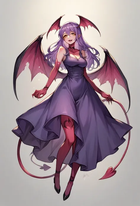 a woman in a purple outfit with a bat on her shoulder, succubus in tight short dress, beautiful succubus, succubus, demon anime girl, succubus | medieval, full body devil woman, anime monster girl, demon girl, lilith, mika kurai demon, demoness, monstergir...