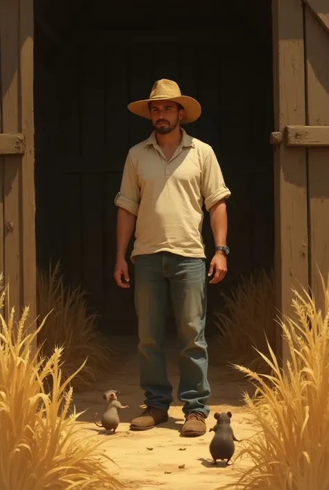   In a barn containing wheat ,  a farmer left his shirt on the floor and on a few grains of wheat after hard work (I was sweaty ),  came out of the barn and closed it .  inside he remembered that he had forgotten his shirt and returned for it to the barn ,...