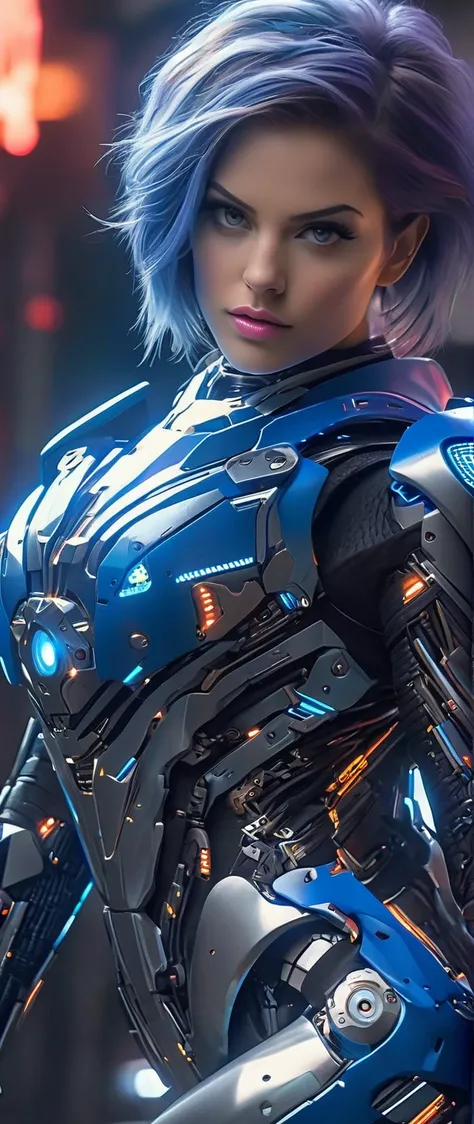 (Best Quality, 4K, 8k,     High Resolution    , masterpiece: 1.2), (     very detailed, Realistic, Realistic:1.37),    Woman in futuristic costume   ,      woman wearing exoskeleton cyber armor ,    Women in Bodycon Armor         、((    She has a plasma gu...