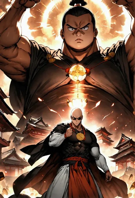 japanese monk、i&#39;m a little overweight、  round sunglasses、equip a ritual item 、hero of justice、one punch man、exorcist、japanes...