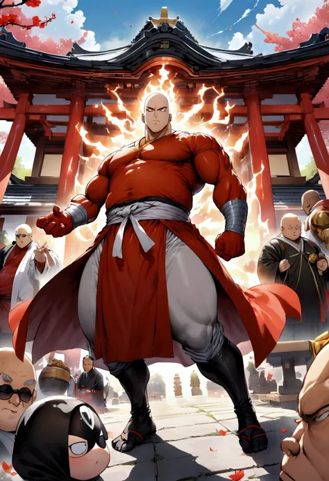 japanese monk、i&#39;m a little overweight、  round sunglasses、equip a ritual item 、hero of justice、one punch man、exorcist、japanes...