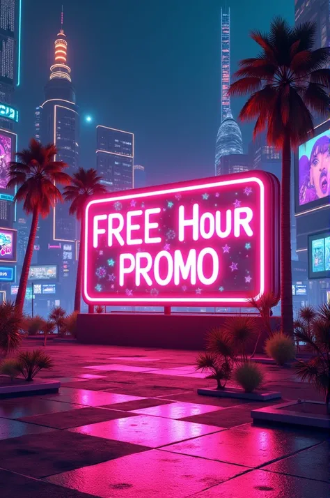 A landscape image with Neon signage written TIKTOK X KARAZONE FREE HOUR PROMO