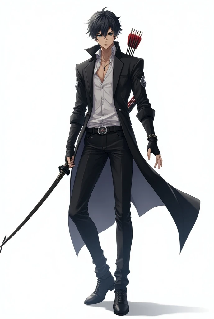 Bleach screen cap anime
full body view
{Ag3("25")
Gender("Male")
Sexuality("Male")
Appearance("black eyes " 
"fair skin" "sexy hot body" "calm" "bows and arrows" "modern assassin outfit" )
Height("59")
background (""white")
Body("full body screenshot")
Hig...