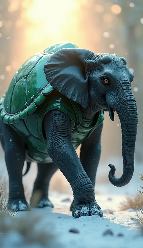 beautiful rich vivid harmonic light pastel colours, 
hyperrealistic photo,
(full body:1.3), 
animal with side view, profile view, 
a beautiful realistic elephant turtle animal hybrid, 
the whole body looks like a (big black elephant:1.3) with a massive str...