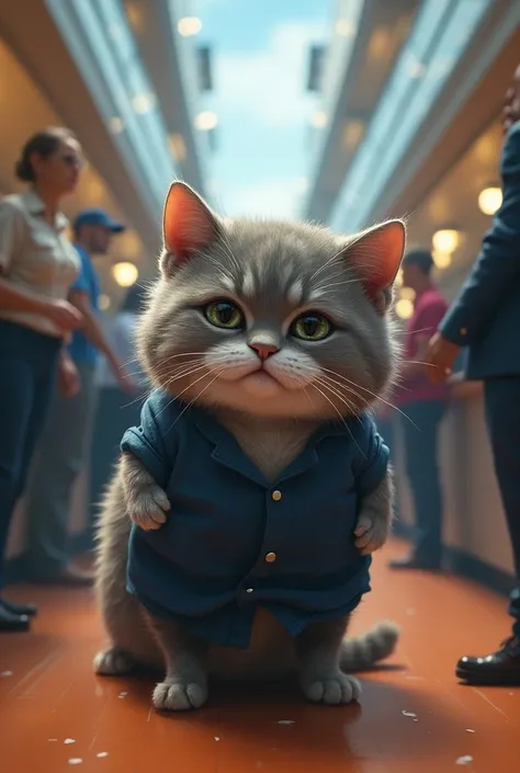 Sad cat working in cruise ship