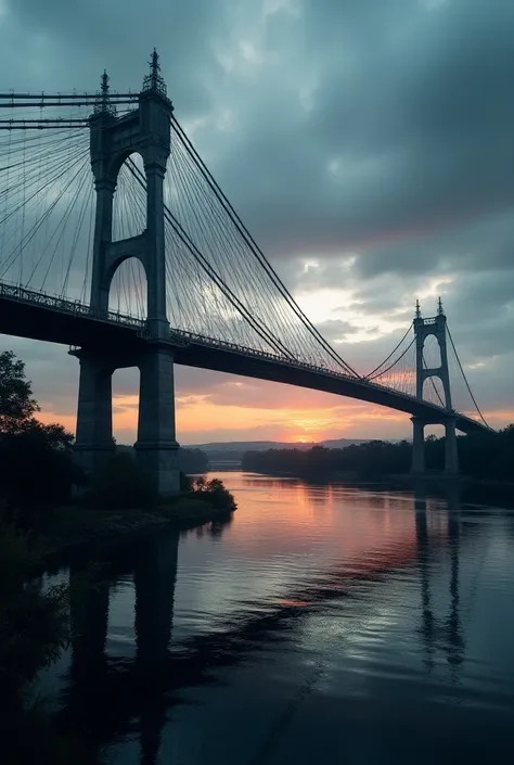 a breathtaking black bridge over a river in culiacan sinaloa, dramatic cloudy sky, vibrant colors, architectural marvel, intricate details, stunning reflections in the water, cinematic lighting, photorealistic, (best quality,4k,8k,highres,masterpiece:1.2),...