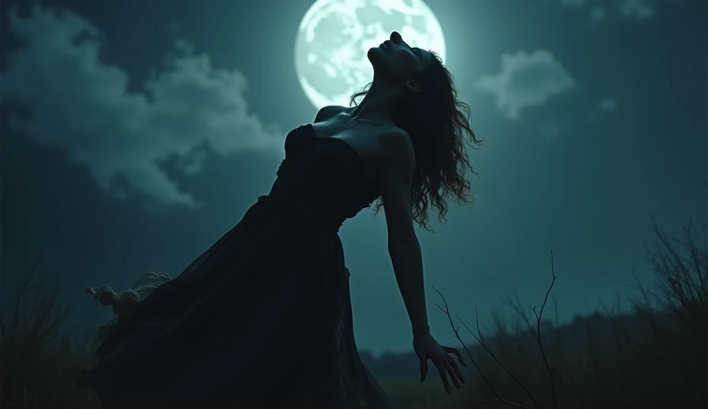 a sexy woman howling at the moon as she transforms into a ferocious werewolf, cinematic still, a24.com