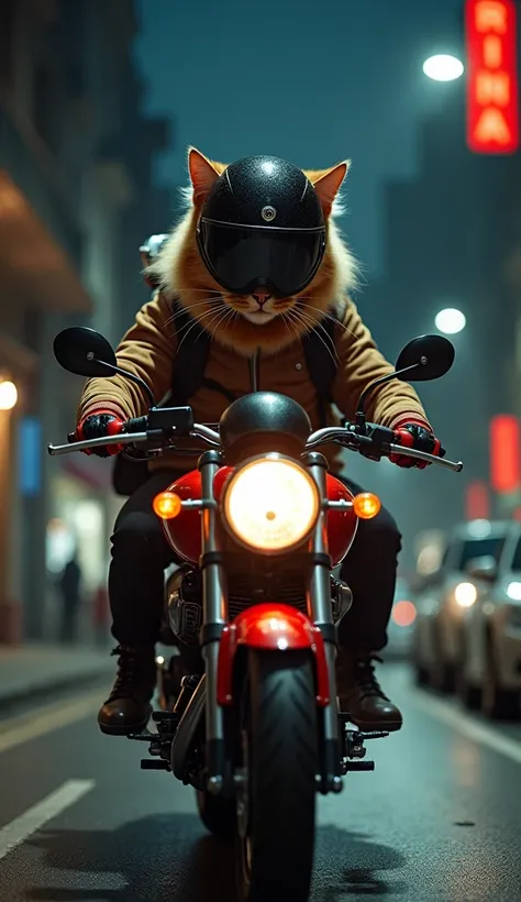 Prompt 1: The Maine Coon’s Midnight Dash

In the dimly lit city streets, a Maine Coon with thick, luxurious fur climbs onto his sleek, red motorcycle. His fluffy tail swishes behind him as he adjusts his delivery backpack, carefully packed with piping hot ...