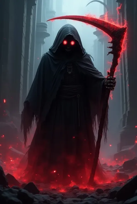 A roblox reaper with a scythe and a red aura around him and on that thumbnail it says SPTS: Power Surge