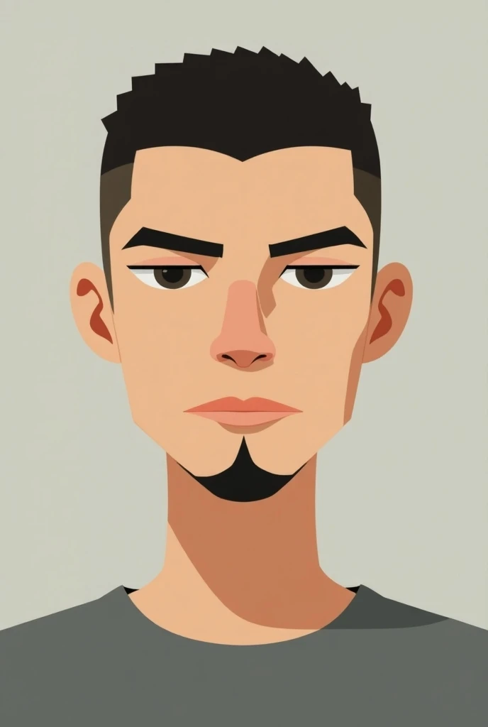 Young male character with buzzcut haircut and 2D goatee
