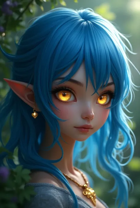  A blue-haired role-playing character, golden eyes