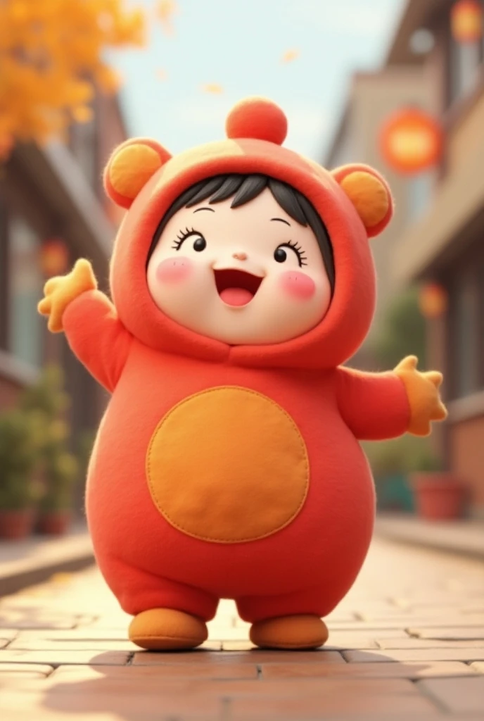 (girl),(()) ,3D Images ,Highest quality 8k ,Chubby体型,(( very fat )), pink cheeks,Chubby,Feeling good,  so happy,Jim has a good ,((Surprised)),(( excited )), Standing wearing a plush toy costume from the Japanese anime Anpanman、Whole body expression, balanc...