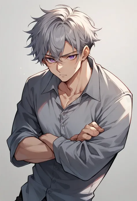 Anime Man Gray Hair Purple Eyes