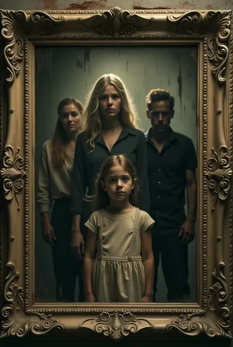 4 people photo frame pic 1 small girls one women and 2 men horror movie pics