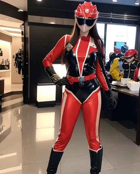 All womans fossil colour rangers, fossil colour ranger suit, as shes power rangers fossil, full body , helmet mask, long hair, high detailed, realistic, gloves, ultra realistic, ((full face helmet)), black shield sunglasses on eyes, smart black sunglasses 