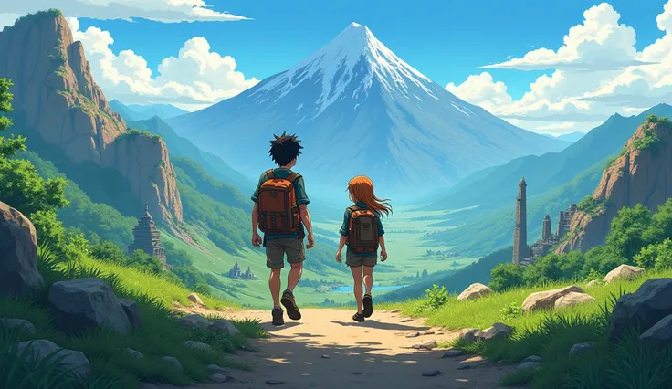 A sense of adventure and the unknown, as they embark on their journey together. Give me anime form 
