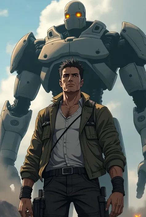 (A man who wants to save the world in the future because he is destroyed by a robot,anime, Attack on Titan 