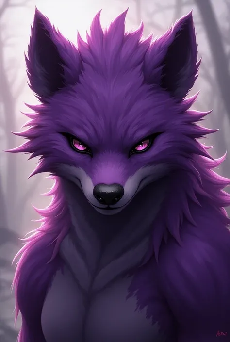 Female furry antro hyena,  safe character , High quality drawing, purple color,  you can see in your eyes the battlefield that awaits you ahead