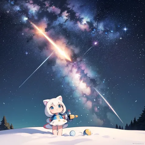 Milky Way, rocket, planet, stars  figure, cute figure, Cute digital art,  drawn in a whimsical style, &#39;s figure, Cute Features, figure, figures, Comfortable silence,  cute detailed digital art 