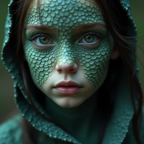 Close-up of the face Girl with scaly skin 