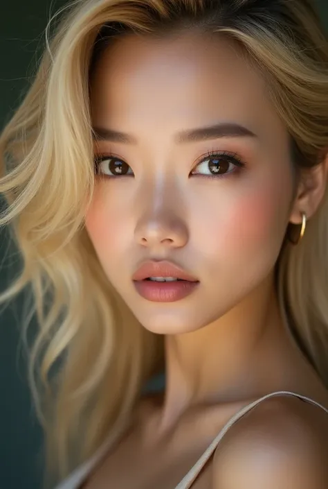 Blonde with perfect Asian and American features full lips long eyelushes