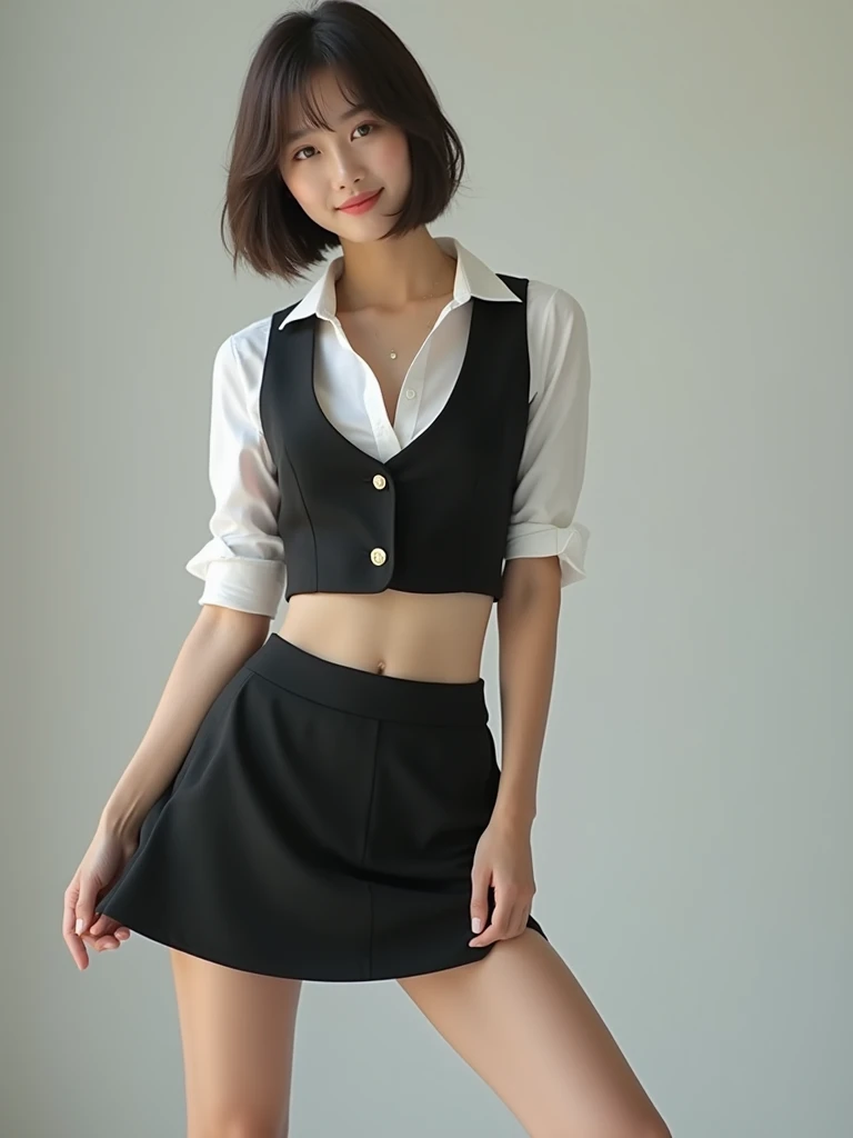 (masterpiece:1.2,8k, RAW Photos,  very high quality),  absurd, (Realistic:2),  High Quality Raw Color Pictures, Glossy Skin, Professional photos,((Best Quality))、Age 30,Good figure, beautiful Japanese office lady,((Open your legs and stand as a model ))、Co...