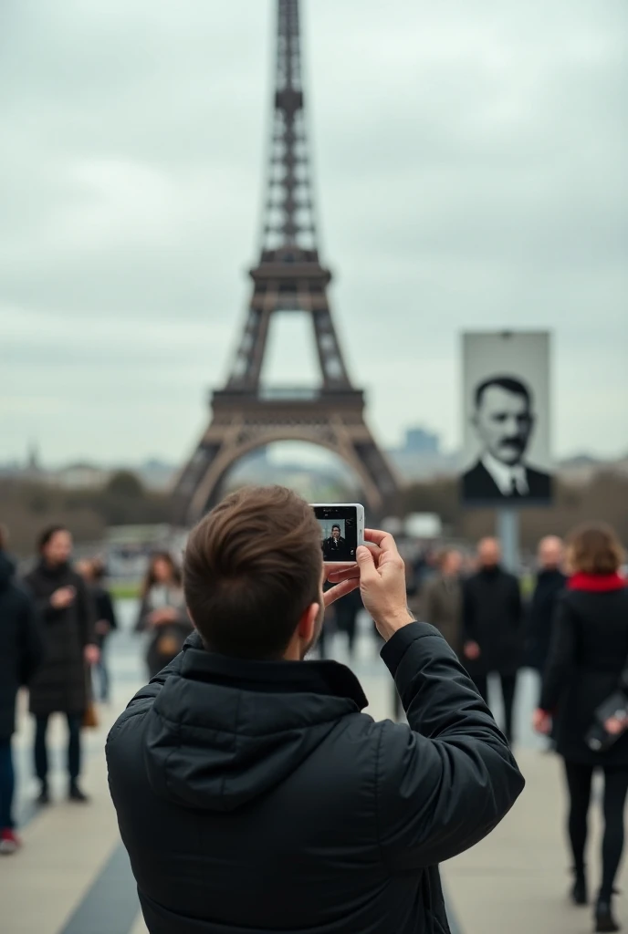 Somebody clicking Hitlers picture with eilfil tower