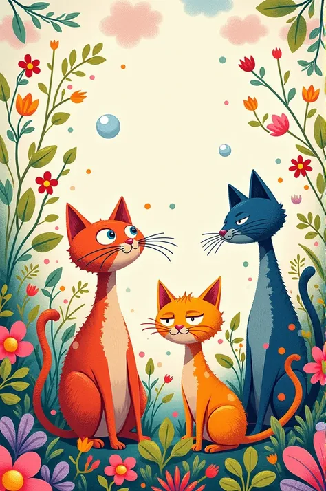 Cats doodle and flower doodle and bubble background 