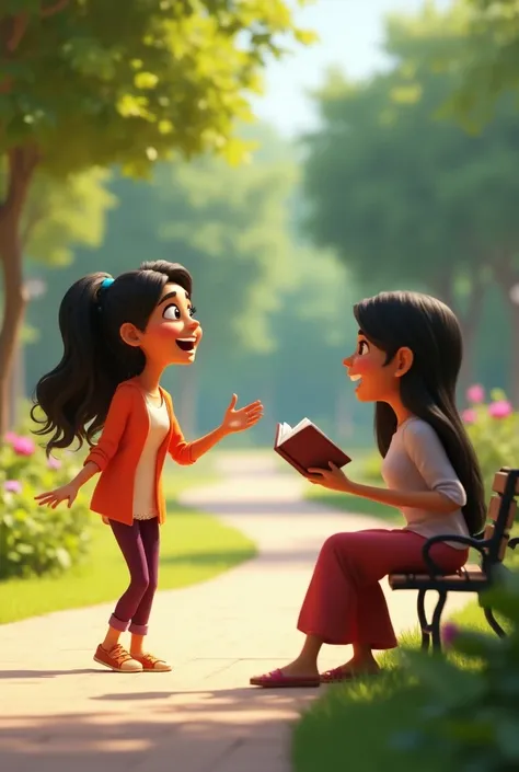 in cinematic 3d cartoon style"*(सिया अपने दोस्तों के साथ हंसते हुए पार्क में बैठी है। नीता अकेले बेंच पर बैठी किताब पढ़ रही है।)*

**सिया:** (हंसते हुए) अरे, नीता! तुम्हें हमारे साथ आना चाहिए। चलो, मज़े करें!

**नीता:** (शर्माते हुए) नहीं, मैं ठीक हूं। मुझ...