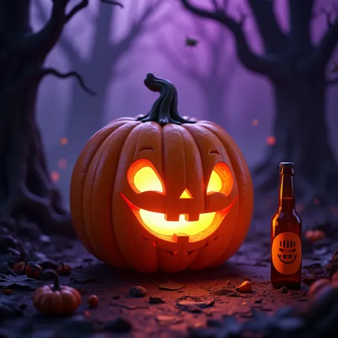  cute pumpkin　I have beer 　Halloween　purple aura