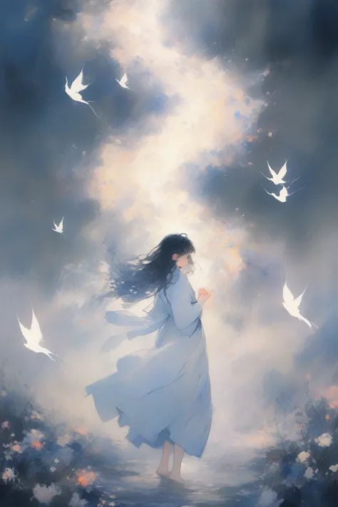  appeared and it shone unspeakably in the middle of spring
it seems like no words or gestures are enough
The storm settled in my heart from that day on and I wont leave
Its a thunderstorm with blue eyes borrowed from human voices

The black hair that sways...