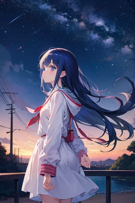 anime girl looking at night sky