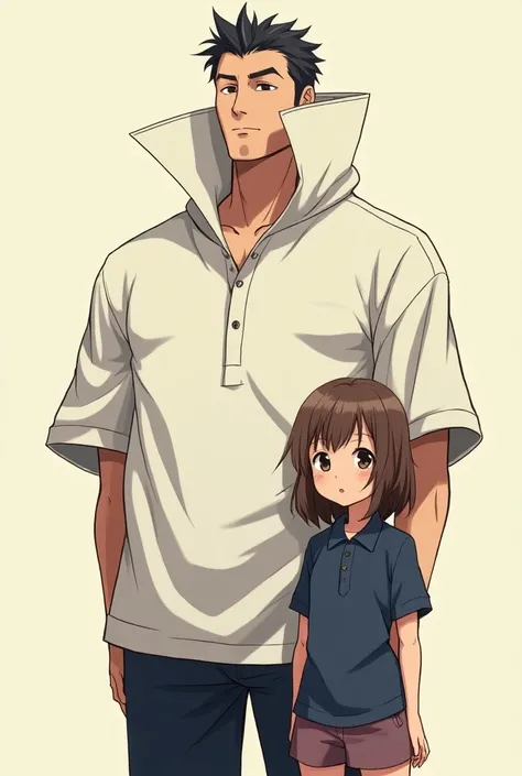 Anime Man wearing a Massive Popped Collar Polo with a collar thats taller than his head with his girlfriend