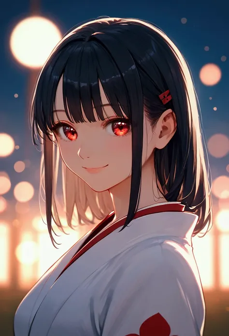 nai3, close up, masterpiece, best quality, bokeh, cute, Score_9,Score_8_up,Score_7_up,highest quality,detailed, One Girl, Ghost Girl, Red eyes, kimono, smile, kawaii, masterpiece, best quality, high quality, ultra detailed