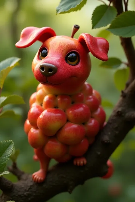 Make a dog from the apples in the tree.