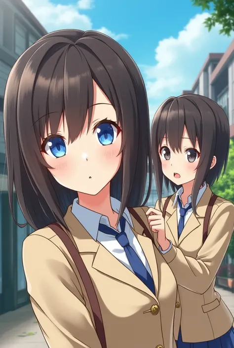 Anime-style illustrations
Of college students
The hairstyle is divided in the center
Hair color is dark brown
Eye color is blue
Highlights in the eyes
Clothes are set up
The color of the clothes is light khaki
