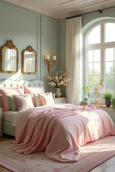 Pink and mint glamour bedroom