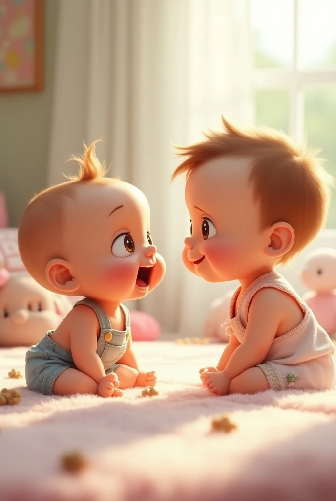 A funny girl baby and a boy baby conversation 