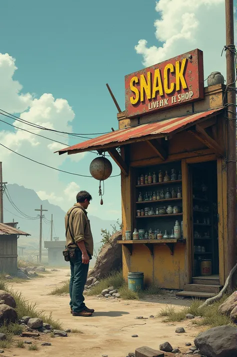 Here is the image of the deserted snack shop with only the owner present. Let me know if youd like any modifications!