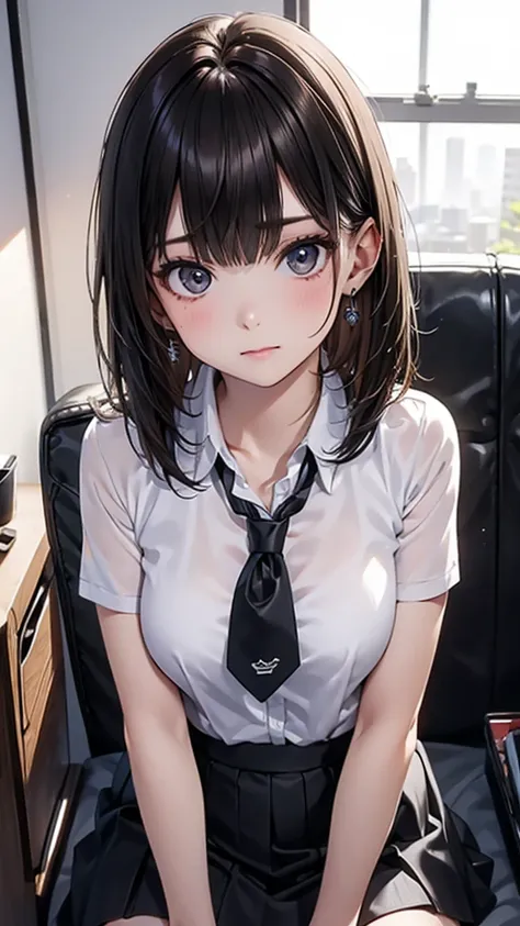  adult female, Alone, sexy,8K resolution,((Best Quality)), super high definition, (Grim expression), (Black eyes), A beautiful, symmetrical face, (brown cut medium hair),Officeジャケット,office worker skirt,Realistic:1.4,Realistic:1.4,(masterpiece:1.2), perfect...