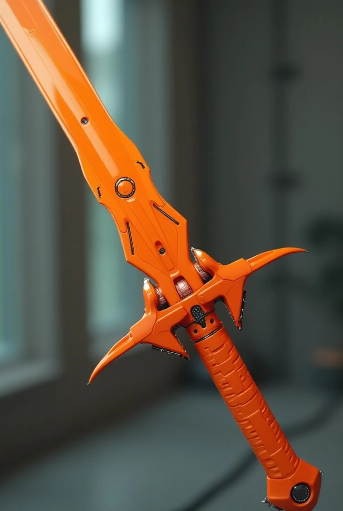 sci fi  orange bastard sword, ((no human)), close-up, futuristic design, simple background, robotic design, 