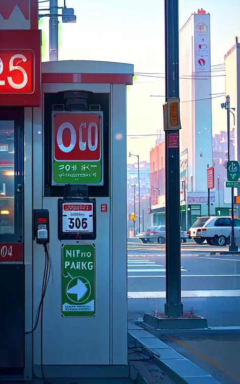 there is a pole with a sign on it that says no parking, hyper realistic film photography, unfocused, an example of saul leiters work, city depth of field, “gas station photography, anamorphic bokeh, shot in canon 50mm f/1.2, by Niko Henrichon, blurry and s...