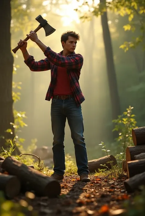 Peter Parker chops firewood early in the morning