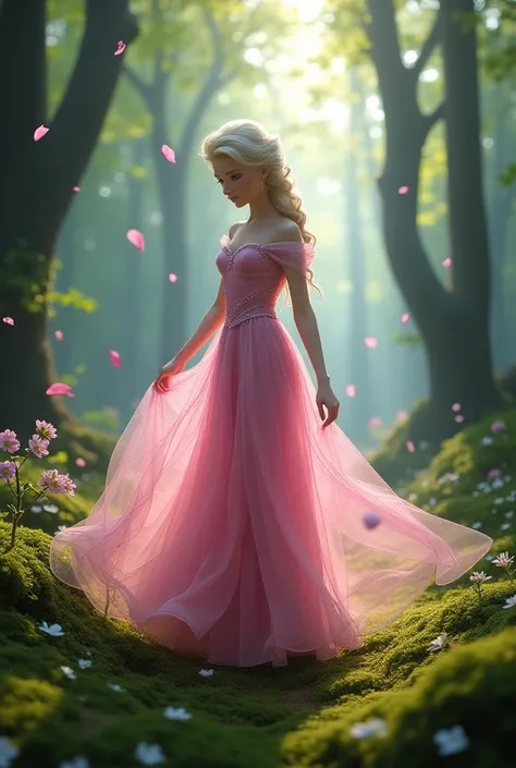 Princess Elsa comes to the forest wearing a pink dress