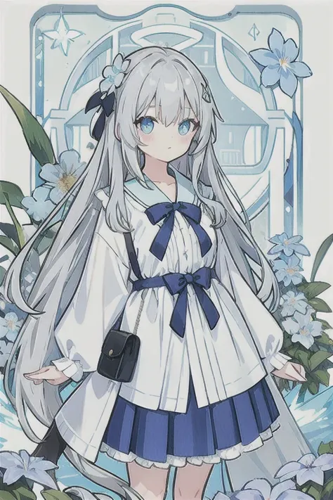 gray hair、very long hair · side tail on the right side · eyes of a different color 、left eye is light blue、right eye is gray · f...