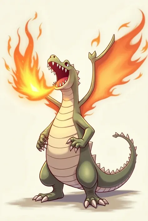 The crocodile that spits a bird of fire out of its mouth　White and red　Pokémon　