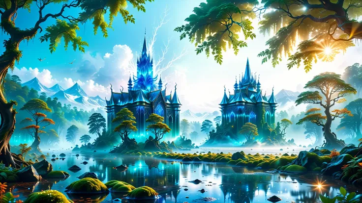 A Masterpiece In 32K Resolution, Supreme Quality, Super Detail, Official Art, Very High-Resolution 32K Wallpaper, Beautiful And Aesthetic, Ultra-Detailed Features, Awe-Inspiring Detail. Massive Trees Tower Over A Misty Enchanted Forest, Their Roots Tangled...