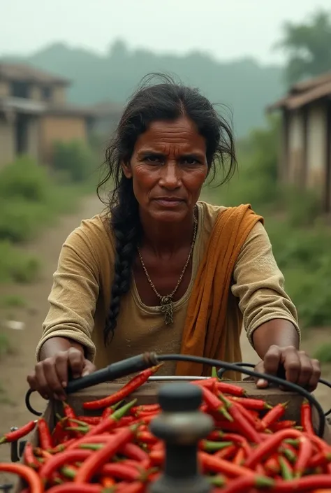 Indian poor woman make a train use chili